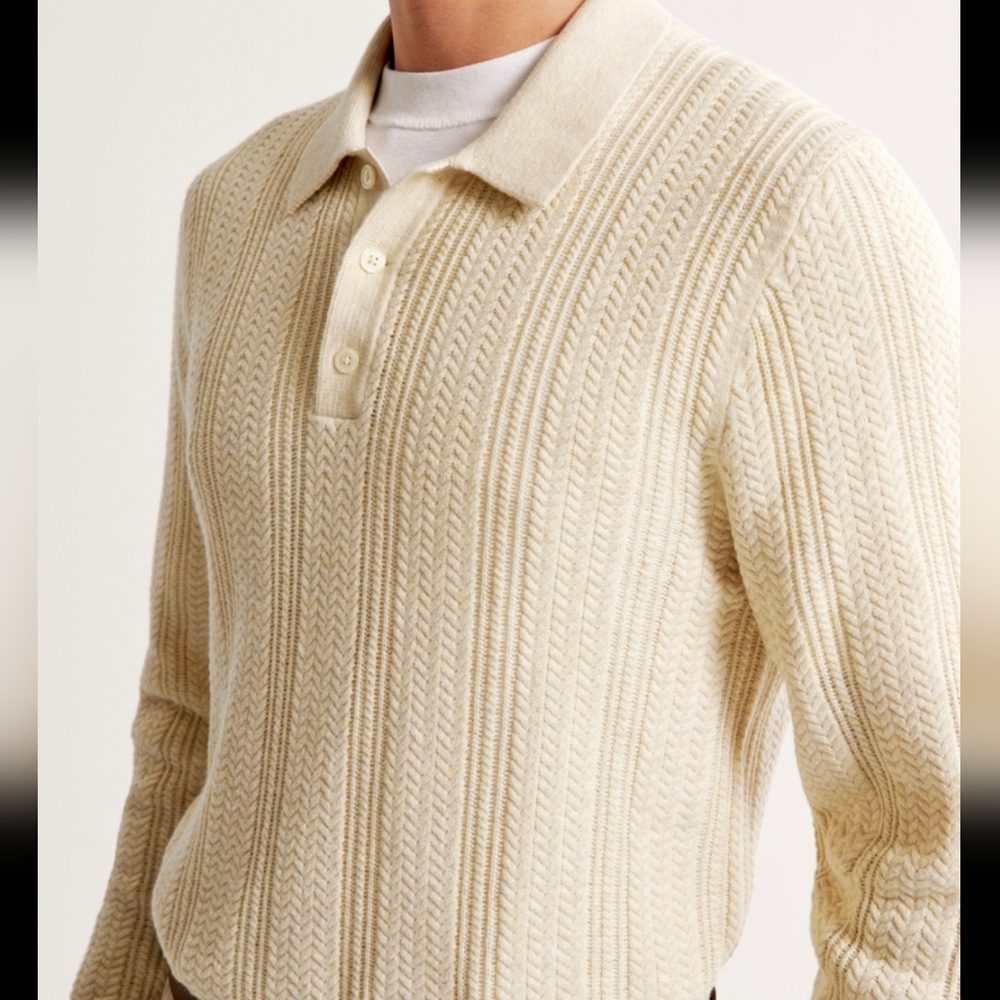 Abercrombie Mens Sweater Polo Long Sleeve with Button Collar